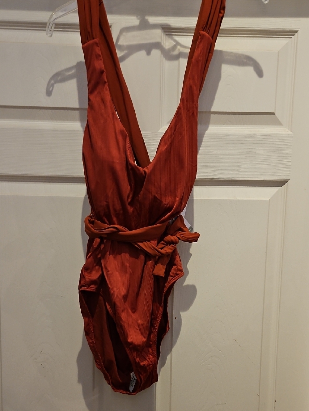Time and Tru Rust Orange One-Piece Swimsuit with Waist Tie